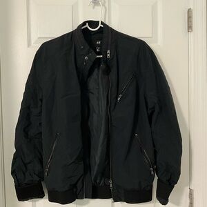 H&M Black and Silver Bomber Jacket with Quilted Texture